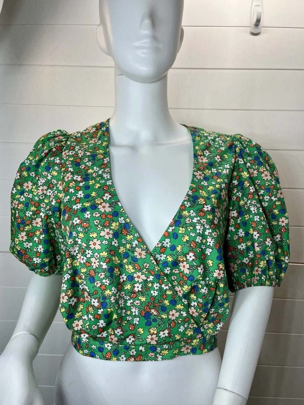 Lush Green Floral Wrap Crop Top